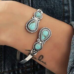 Turquoise Bracelet Bangle Cuff Boho Hippie Native Southwest Silver VTG Style NEW